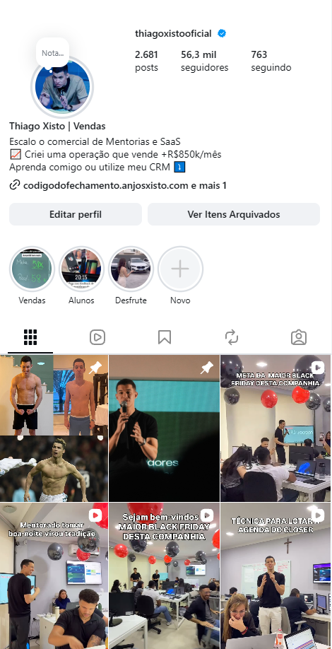 Perfil de @thiagoxistooficial no Instagram