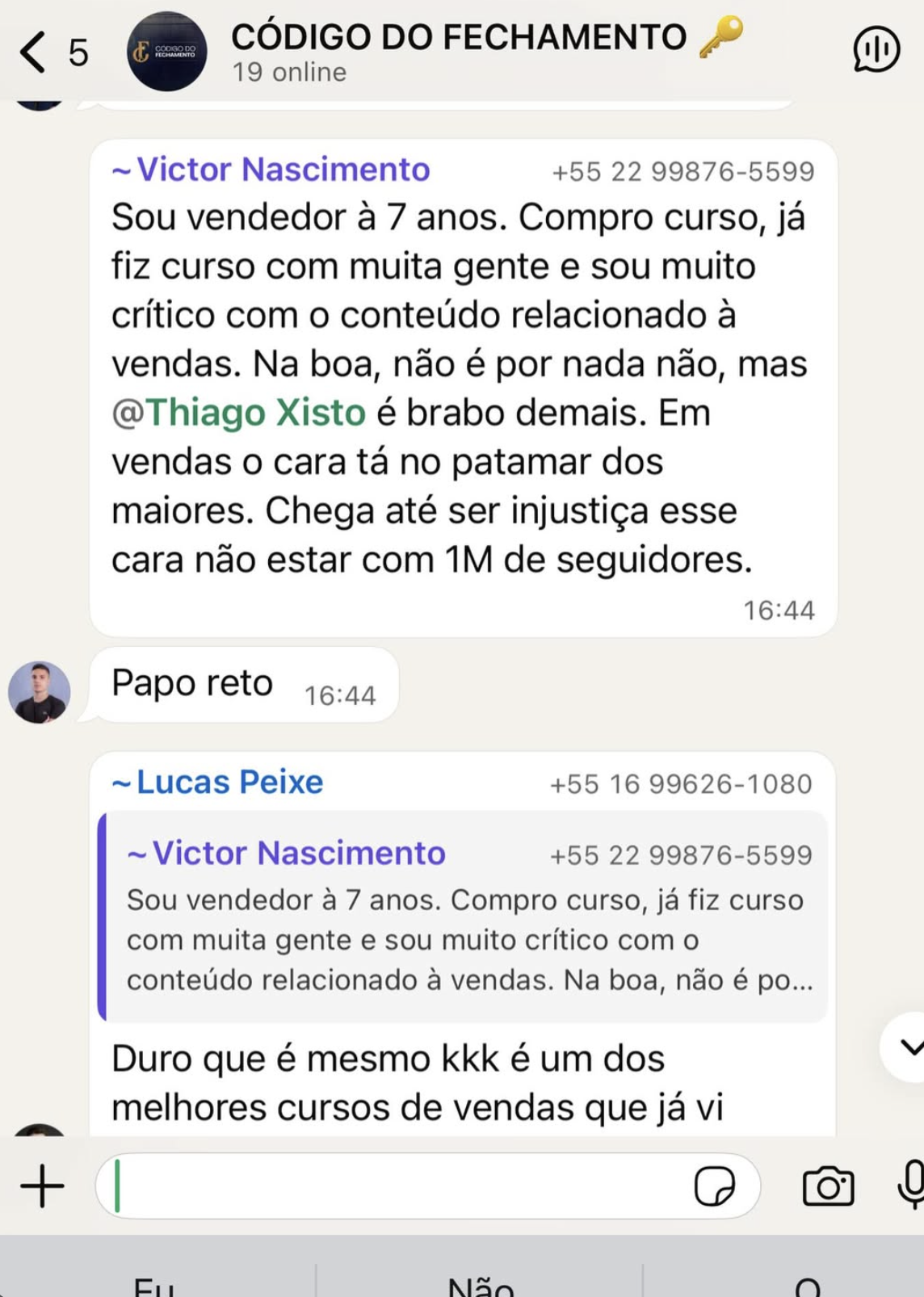 Feedback de aluno do Código do Fechamento 3