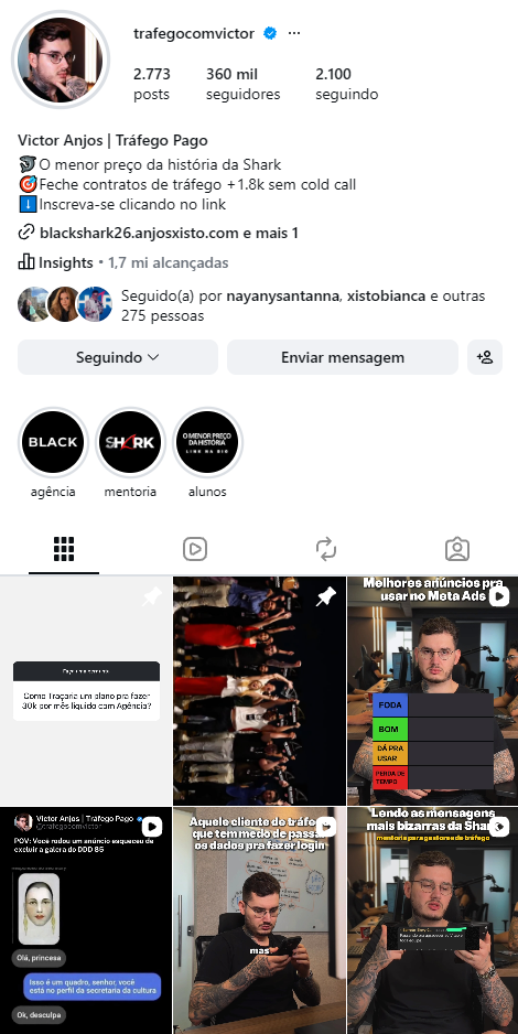 Perfil de @trafegocomvictor no Instagram